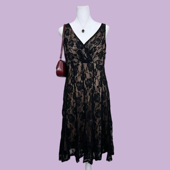 black floral lace y2k sleeveless midi dress - Picture 1 of 8